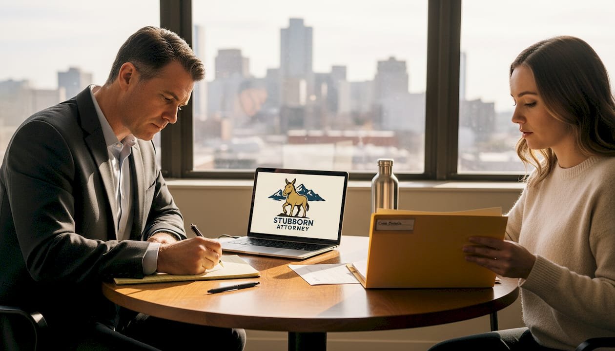 Attorney consulting with client in Denver office