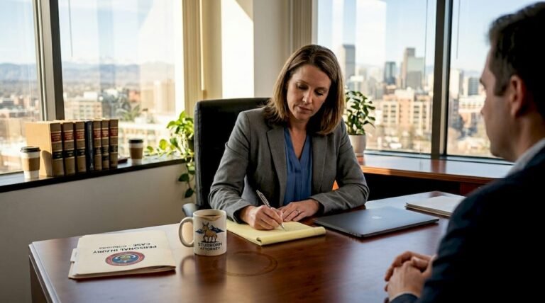 Attorney consulting client in Colorado office