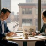 Lawyer consulting client in Denver office