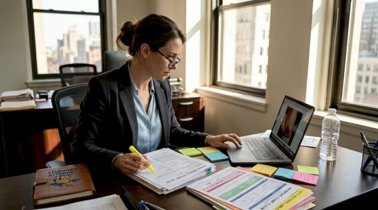 Paralegal reviews injury documentation in Colorado office