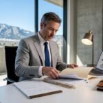 Attorney reviewing injury claim forms at desk