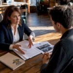 Lawyer consulting client about car accident case