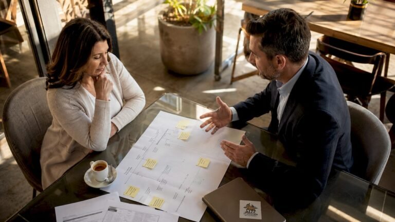 Client consulting attorney in law office