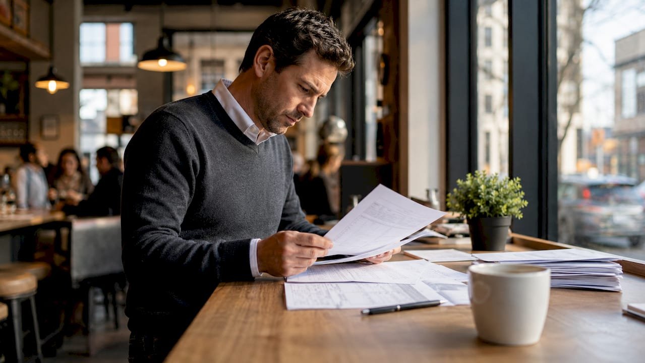 Man reviewing motor vehicle accident claim paperwork