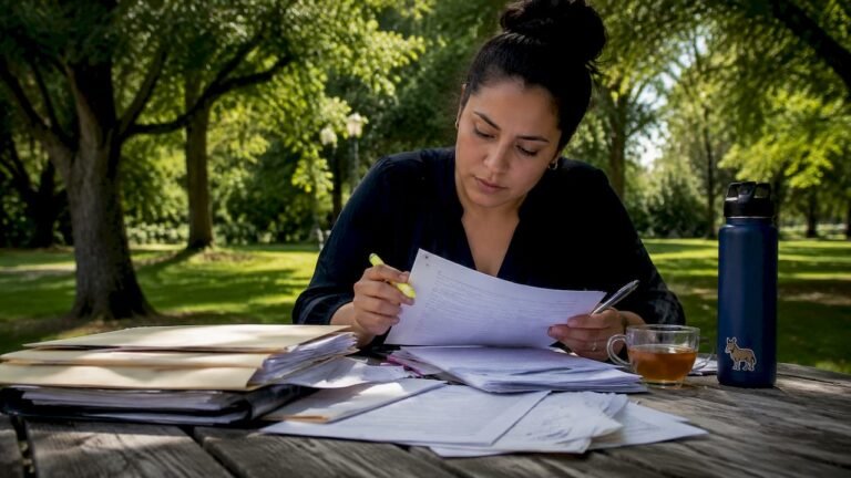 Person reviewing injury claim documents at table