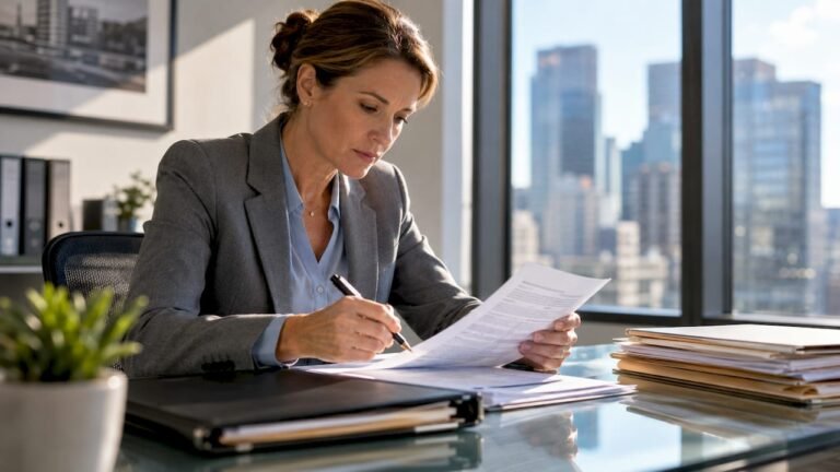 Insurance adjuster reviewing injury claim documents