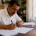 Man filling out California accident report form