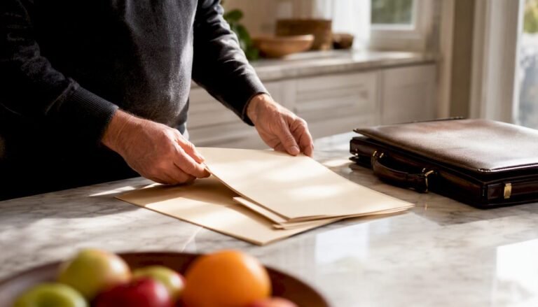 Hands organizing legal folders on desk