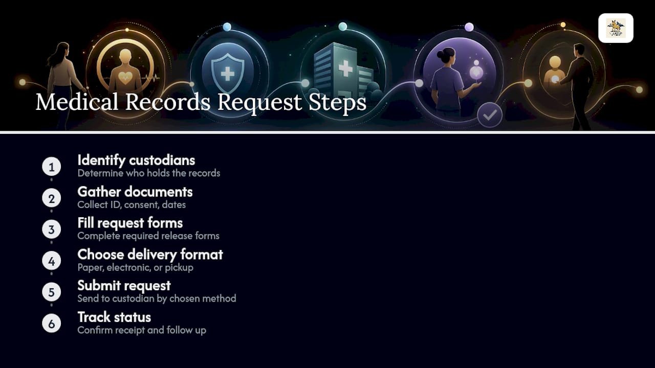 Diagram of six-step medical records request process