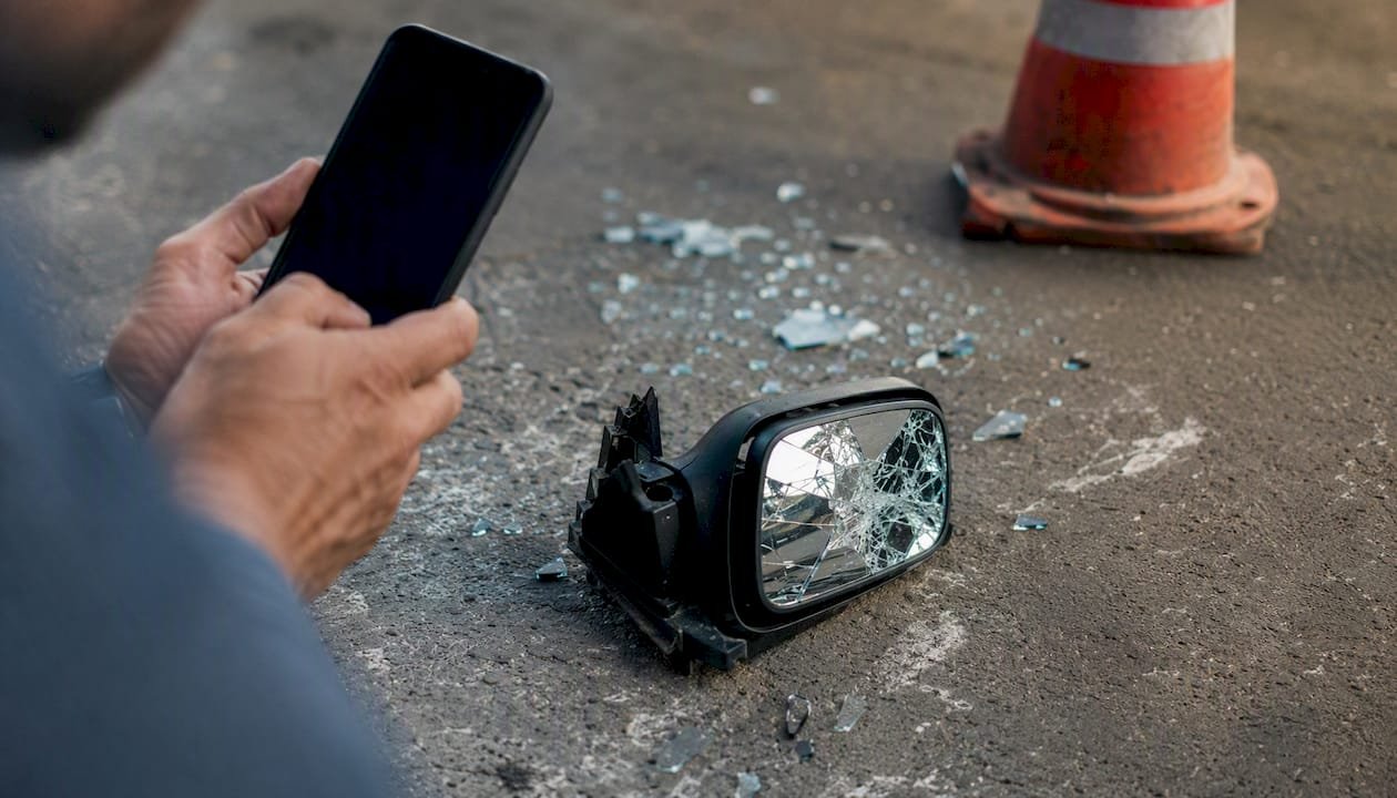 Close-up photographing vehicle damage after accident