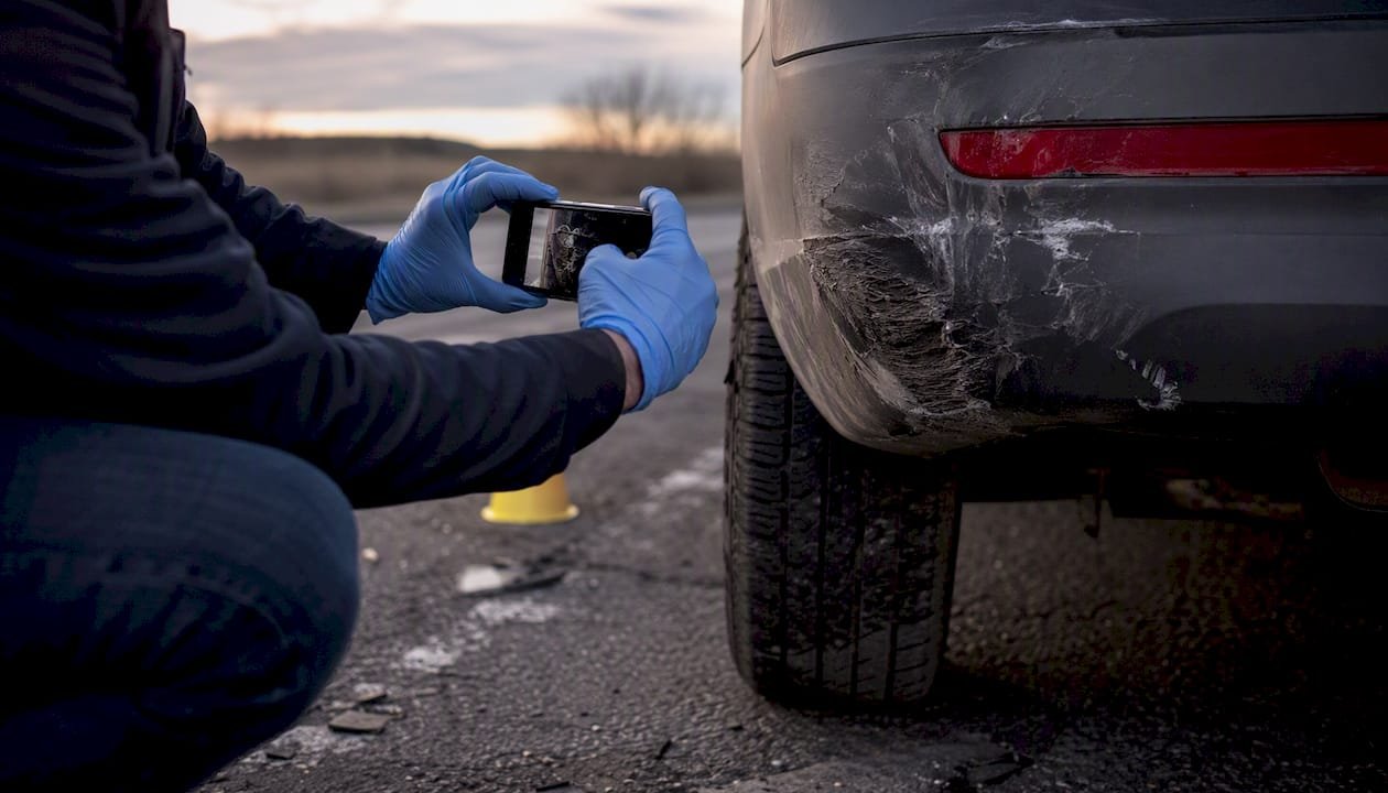 Hands photographing vehicle damage