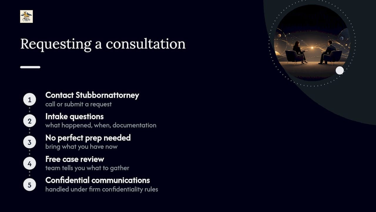 How to Request a Consultation With Stubbornattorney — overview diagram