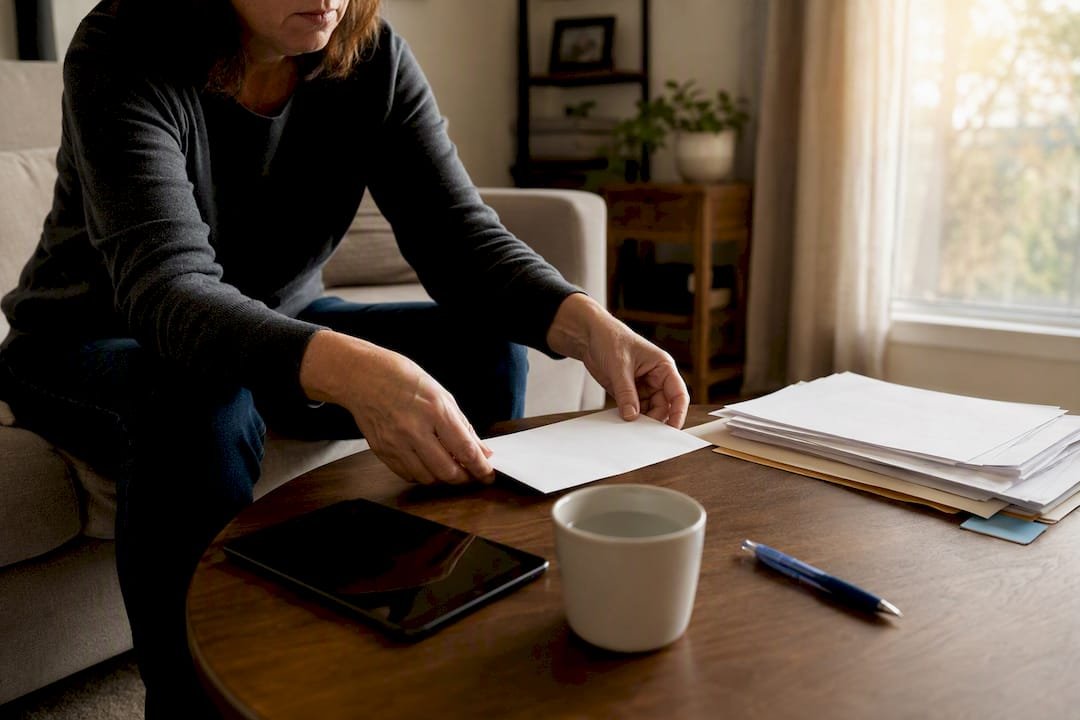 Person organizing insurance appeal documents