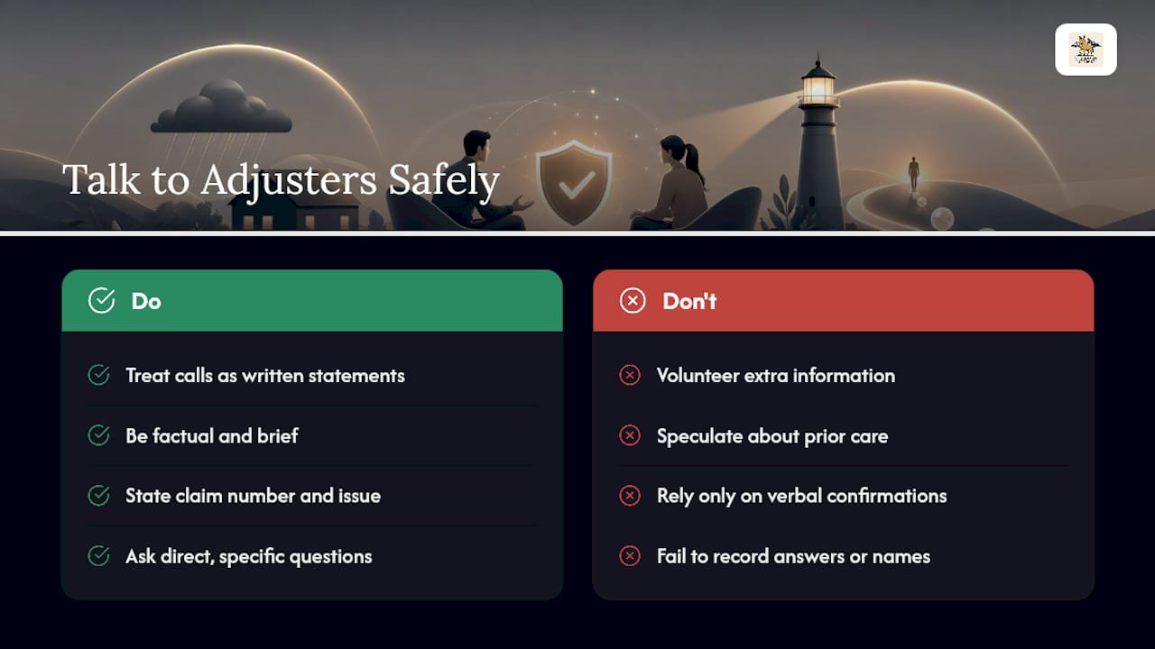 How to Talk to Adjusters Without Hurting Your Case — overview diagram