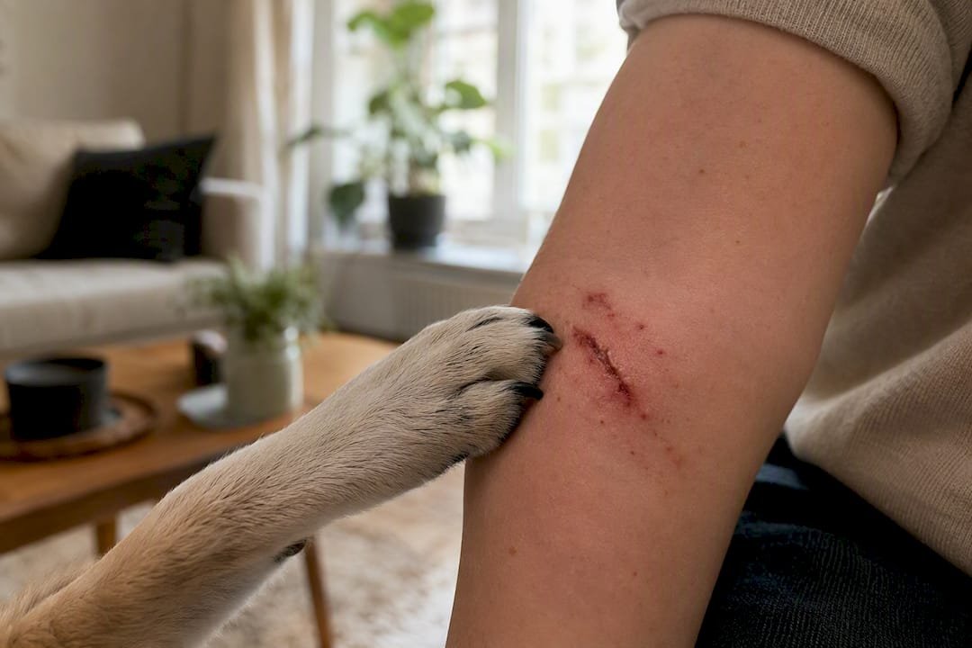 Dog paw and human bite scar close-up