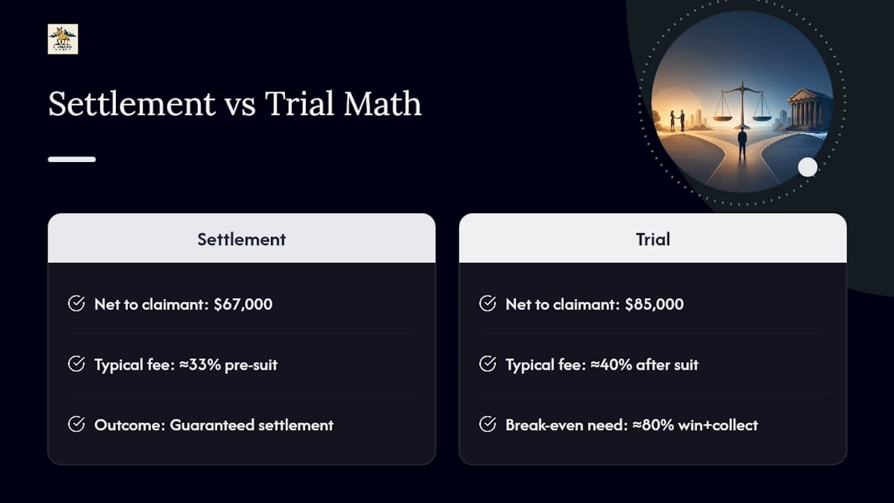 Settlement versus trial break-even comparison