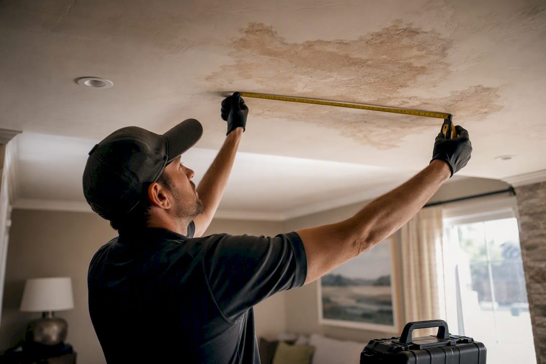Contractor measuring storm damage