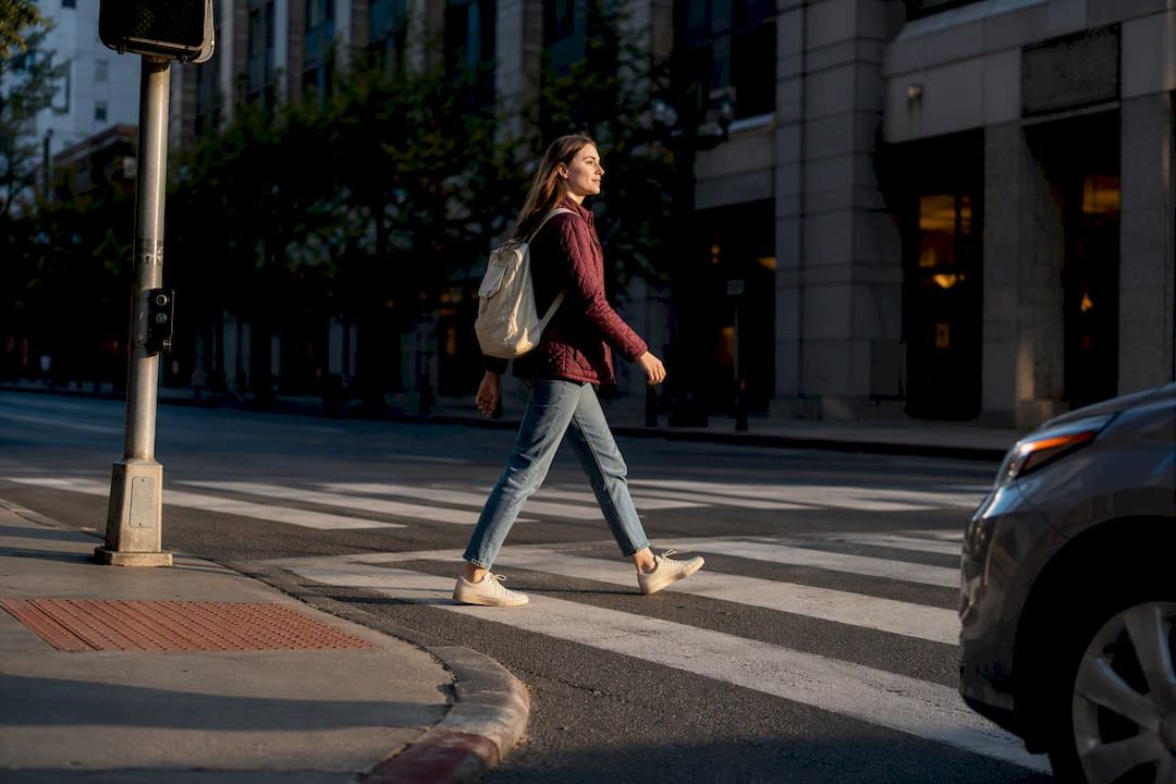 Pedestrian crossing as vehicle yields