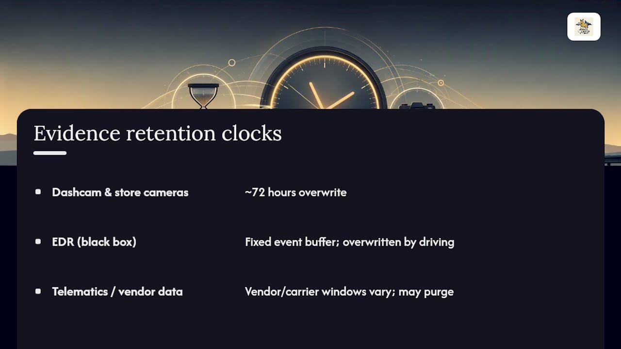 Timeline of crash evidence retention windows