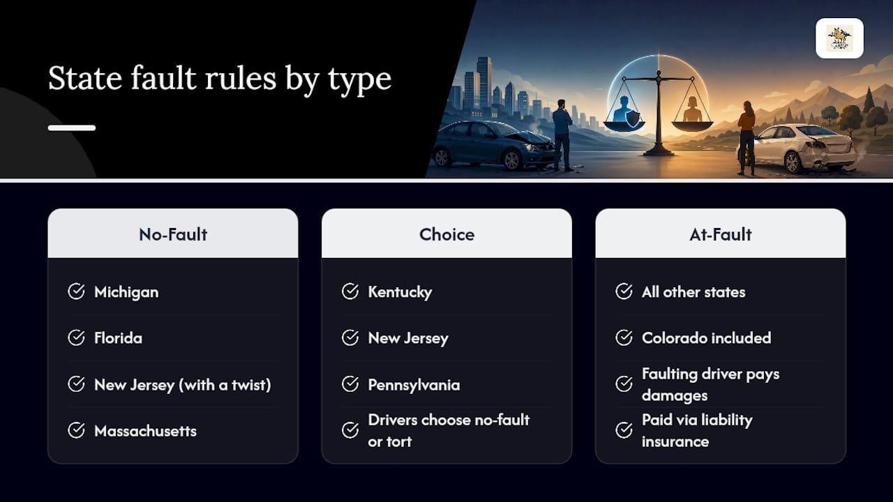 Which States Are No-Fault, Choice, or At-Fault? — overview diagram