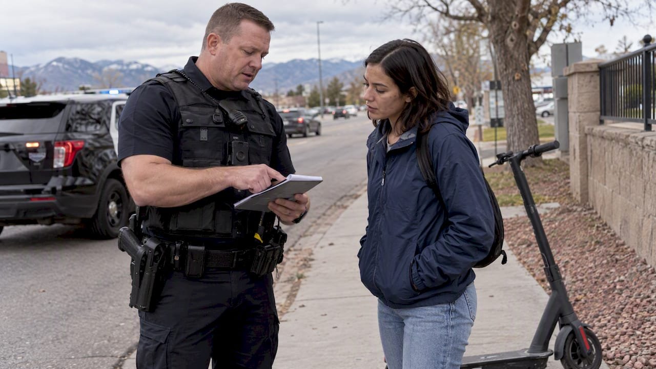 Officer explains crash report details to rider
