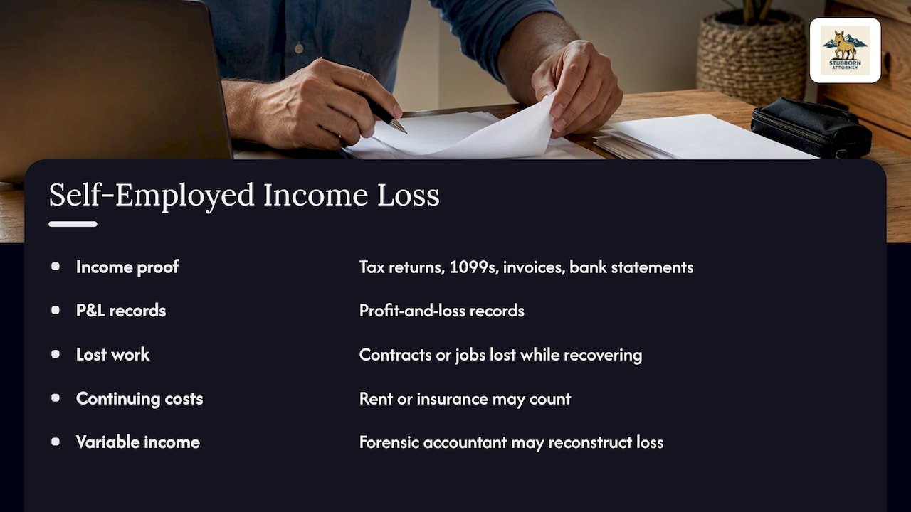 Evidence used to calculate self-employed income loss